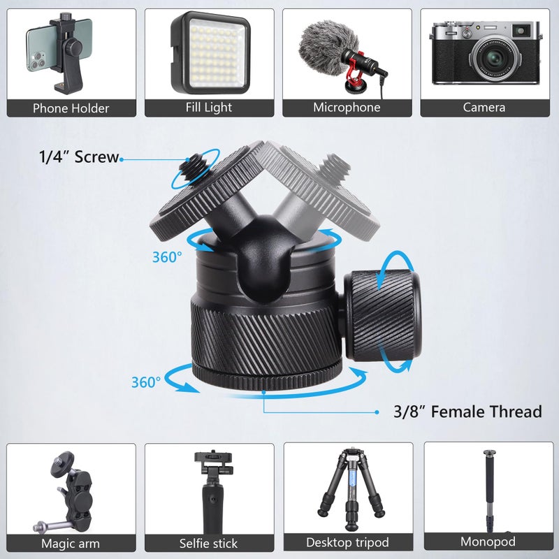 ARTCISE Mini CNC Machining Tripod Ball Head - Portable Aluminum Alloy 360 Rotating Head for Phone & Light Camera, Max Load 6.6lbs/3kg - Image 5